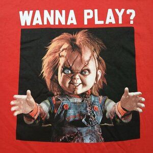 Chucky Wanna Play T-Shirt Red Size Large Mens Graphic Tee Horror Movie